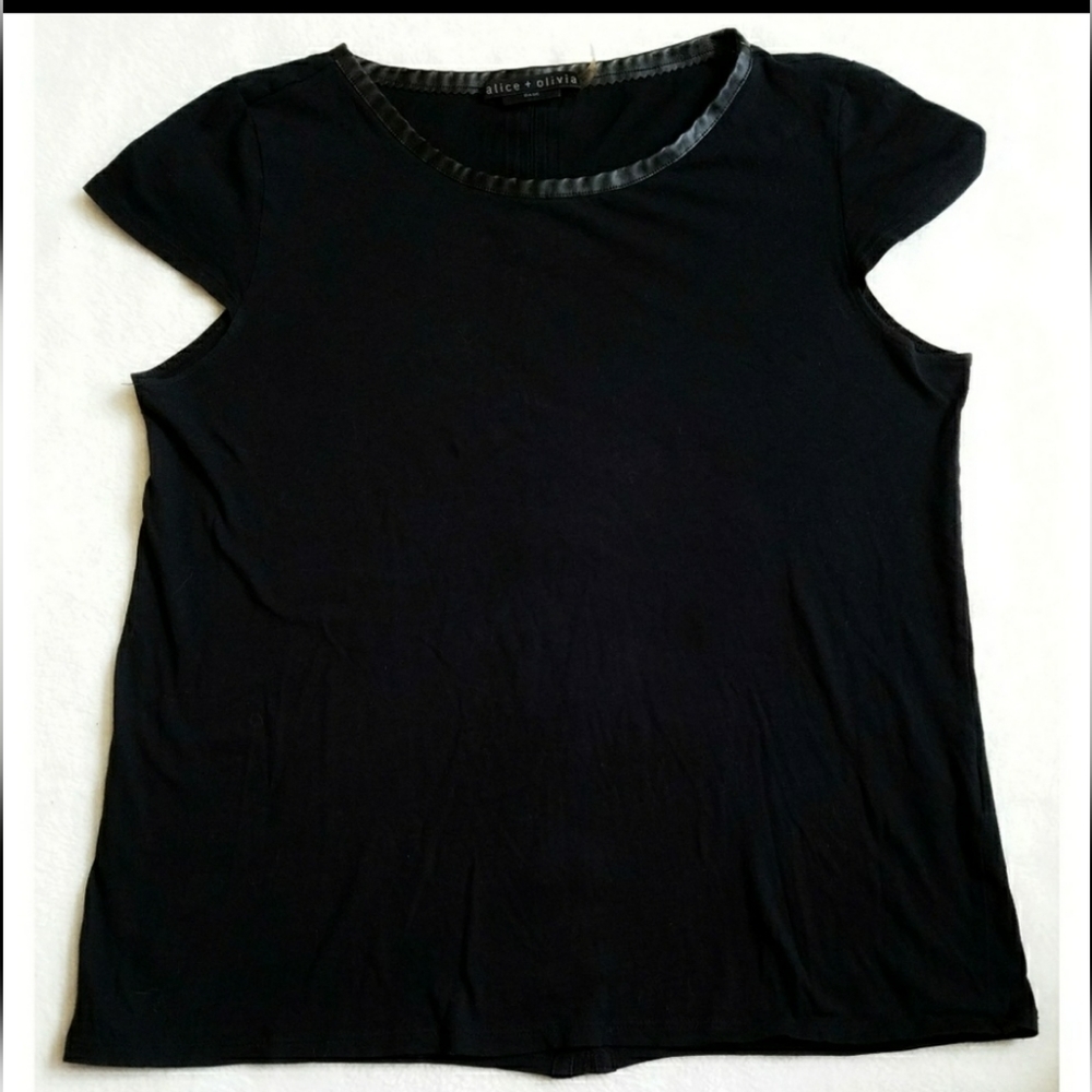 Alice+Olivia faux leather trimmed tee xs